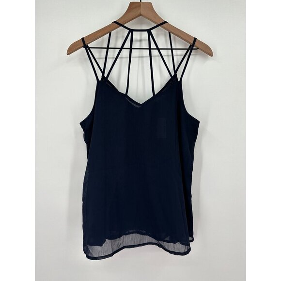 Maurices Strappy Blouse Women Large Navy Paisley Embroidered Overlay Sleeveless - Picture 4 of 9